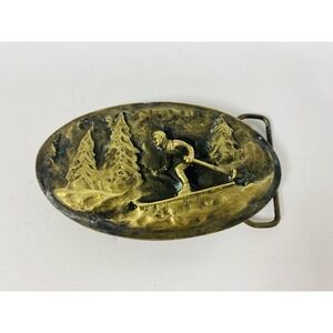 Down Hill Skiing Ski Winter Snow Sports Vintage 1978 Belt Buckle By Adezy